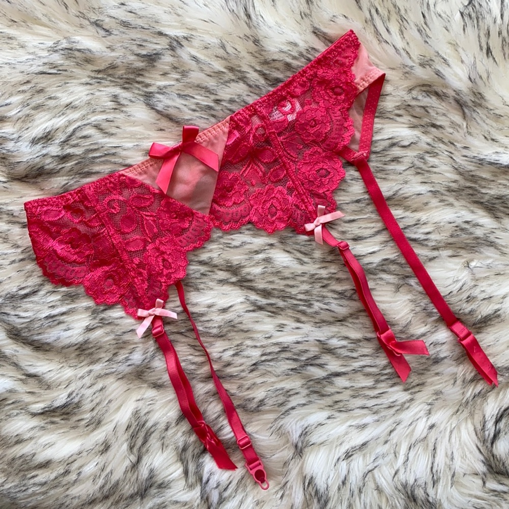 VERY SEXY Pink Lace Ribbon Garter Belt